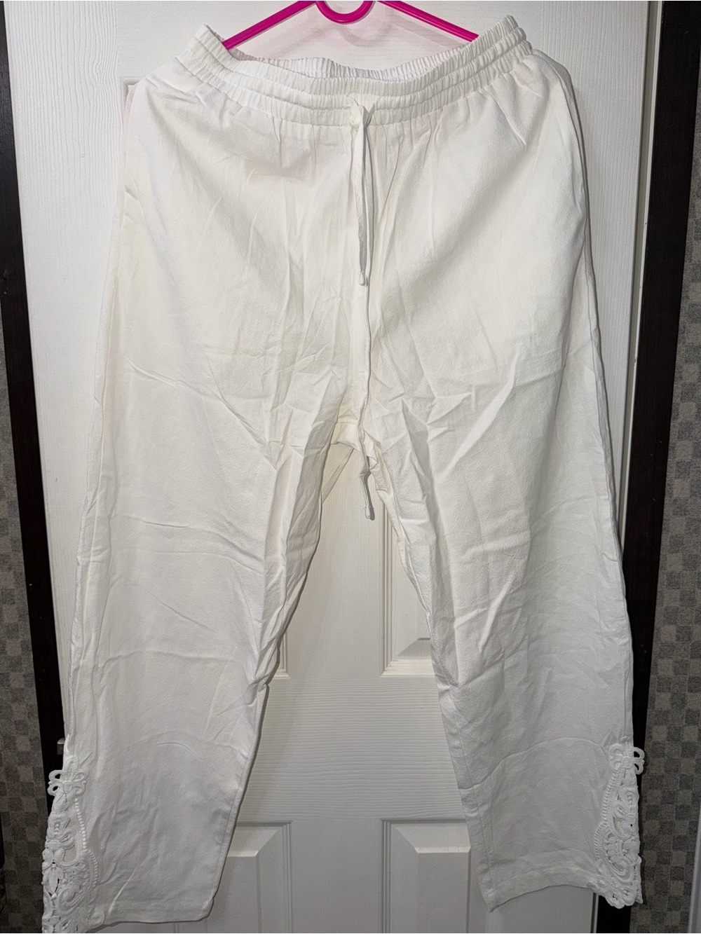 Otherwild White Drawstring Trousers with Lace Trim